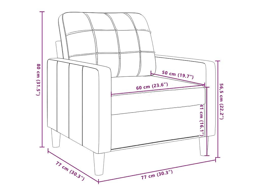 Fauteuil 60 cm fluweel donkergrijs