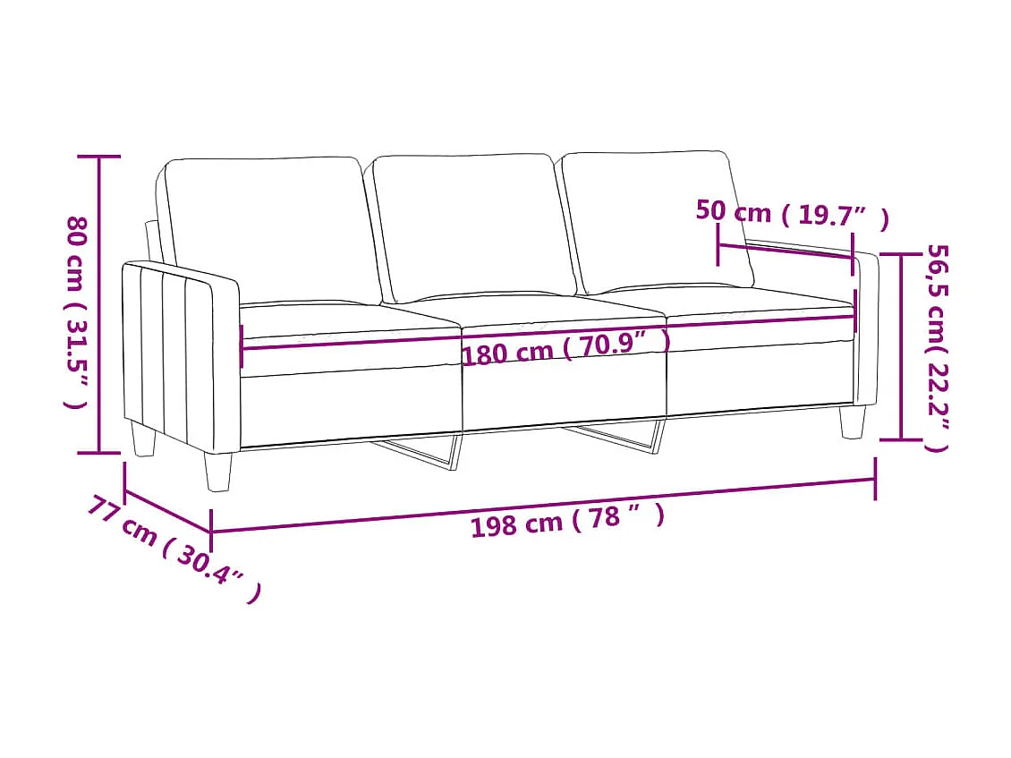 Divano a 3 Posti Cappuccino 180 cm in Similpelle