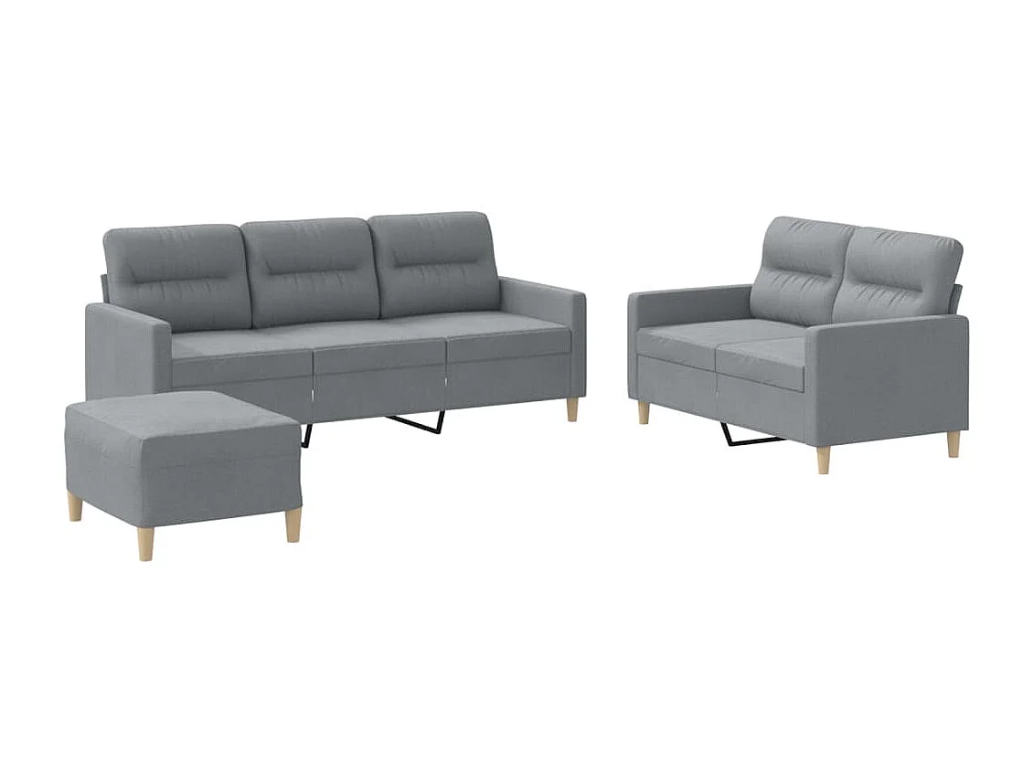 3-delige Loungeset met kussens stof lichtgrijs