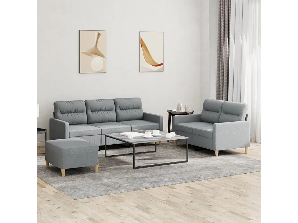 Ensemble de canapés 3 pcs avec coussins Gris clair Tissu
