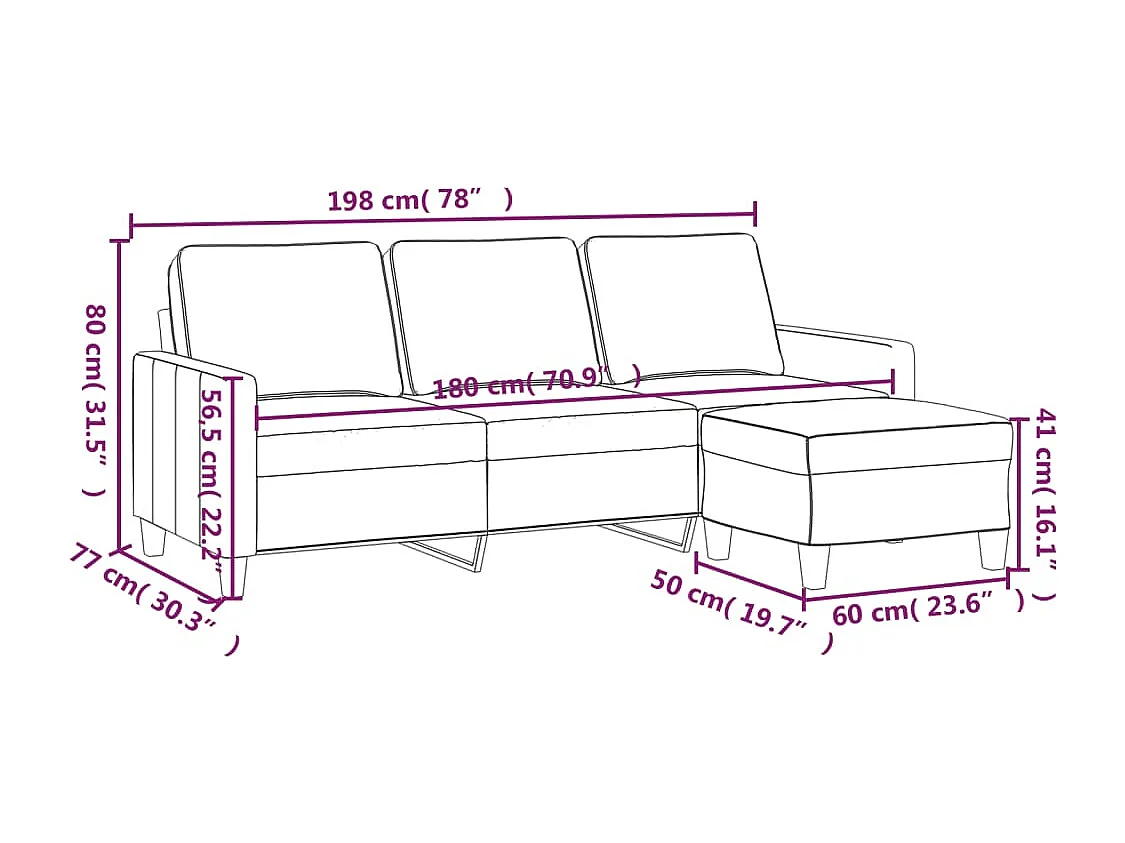3-Sitzer-Sofa mit Hocker Hellgelb 180 cm Stoff