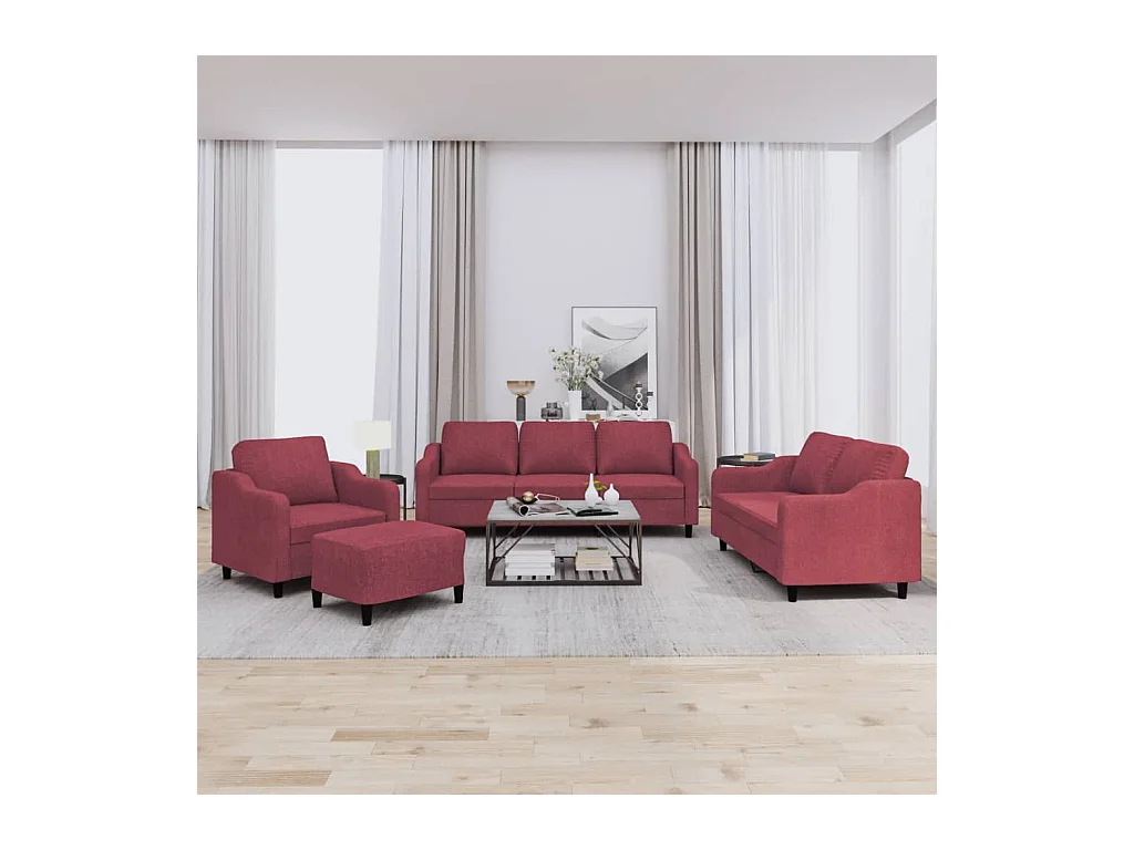 Ensemble de canapés 4 pcs avec coussins Rouge bordeaux Tissu