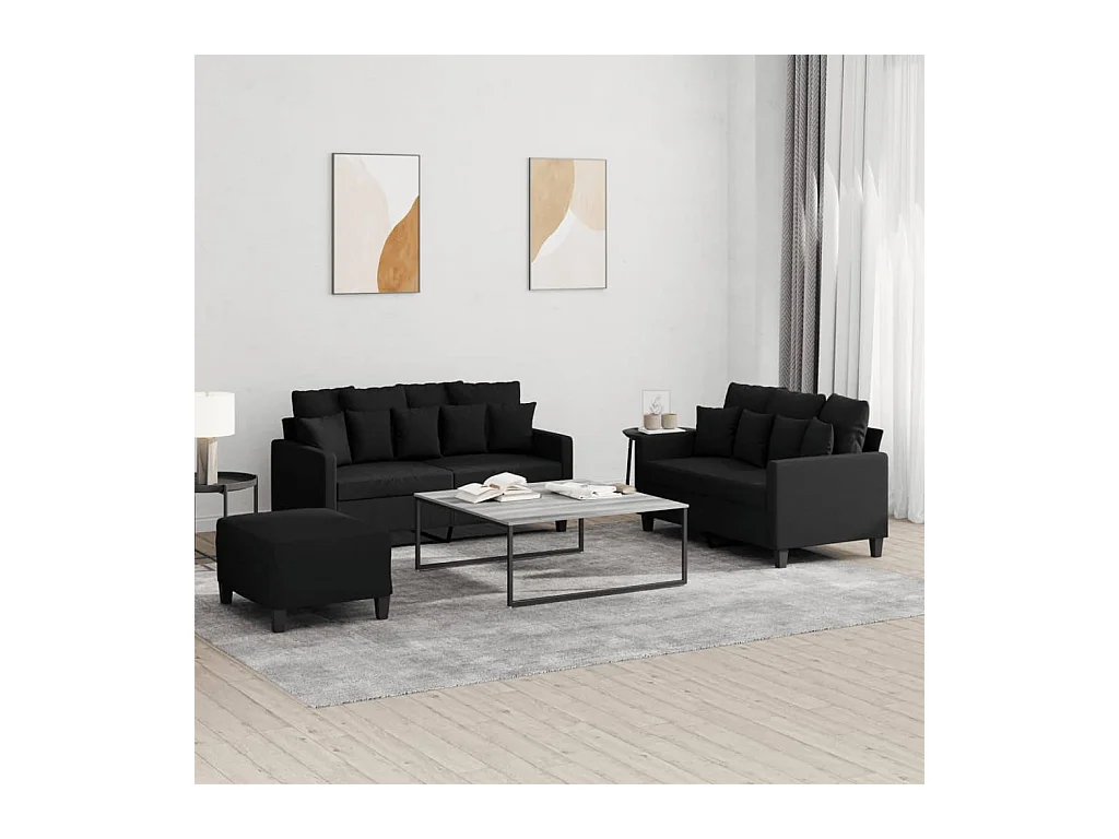 Ensemble de canapés 3 pcs avec coussins Noir Tissu