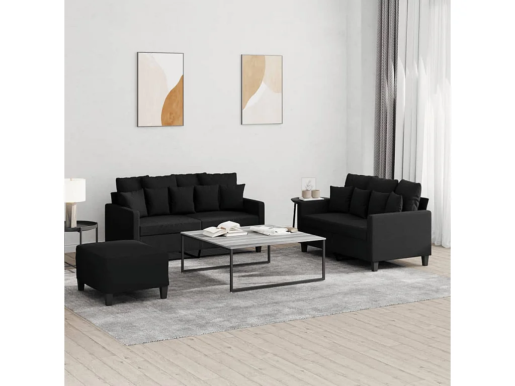 Ensemble de canapés 3 pcs avec coussins Noir Tissu
