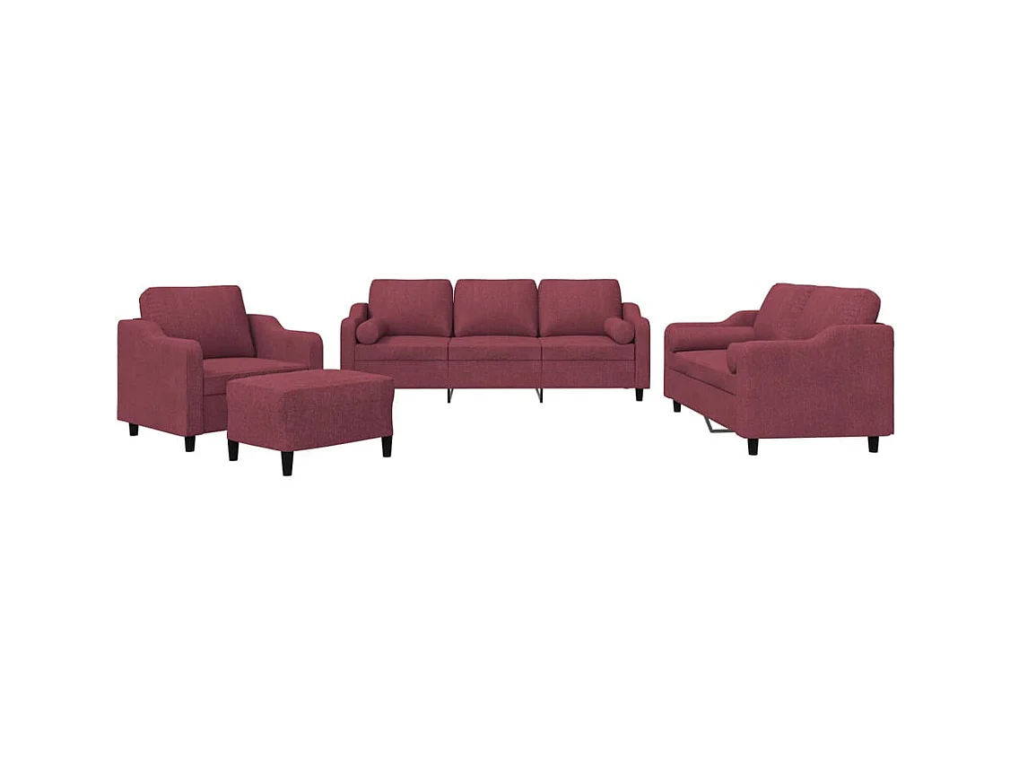 Ensemble de canapés 4 pcs avec coussins rouge bordeaux tissu