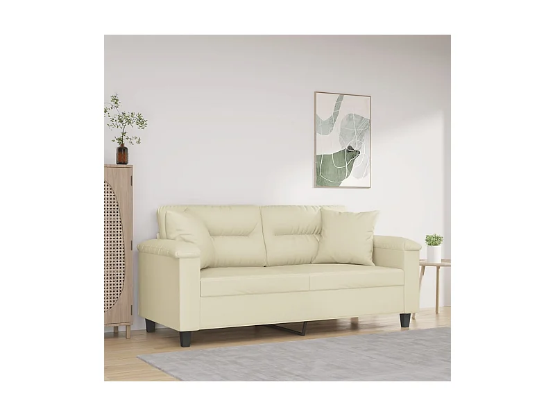 2-Sitzer-Sofa mit Zierkissen Creme 140 cm Kunstleder