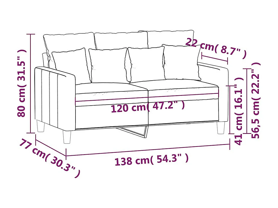 Canapé à 2 places Jaune 120 cm Velours
