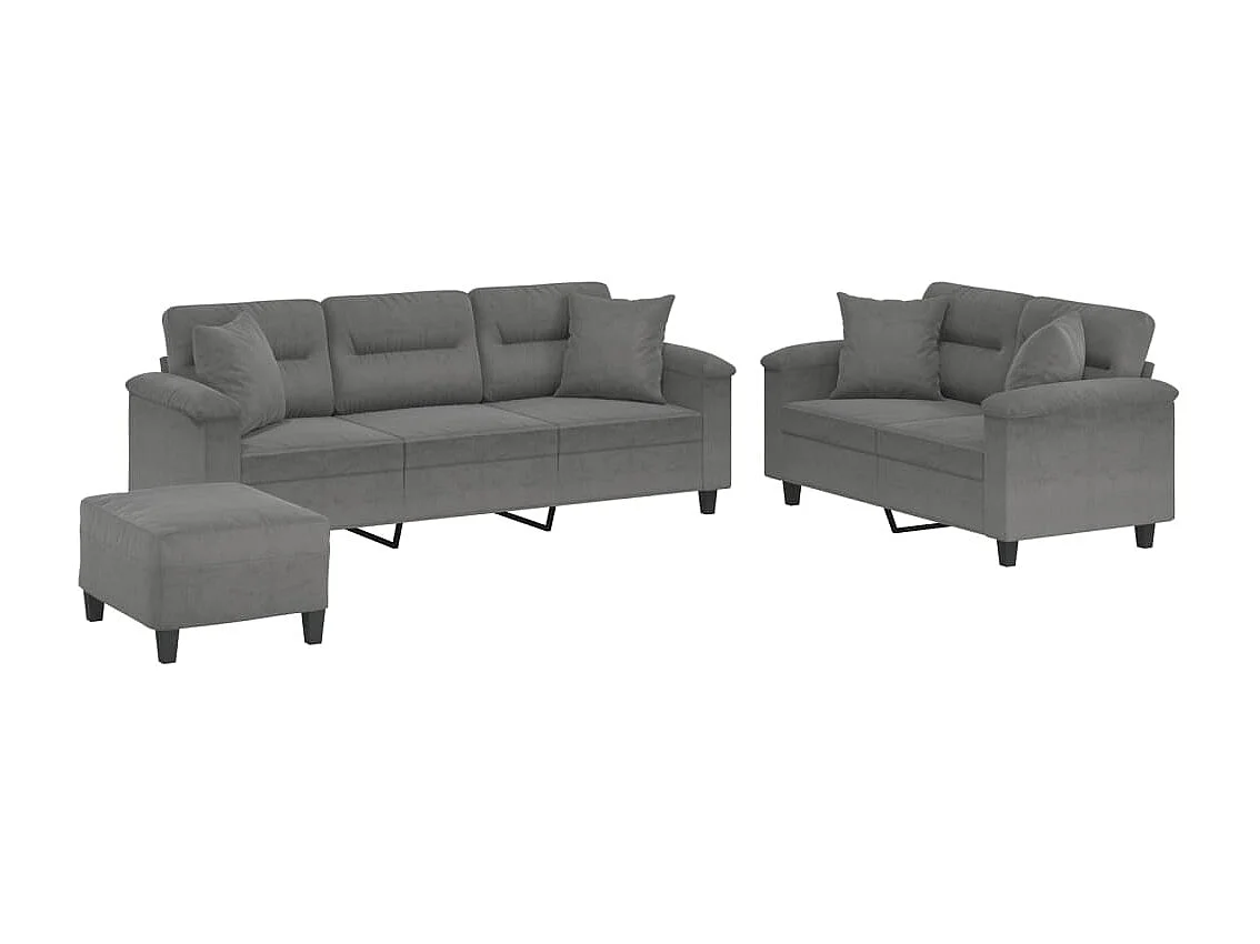 Ensemble de canapés 3 pcs coussins Gris foncé Tissu microfibre