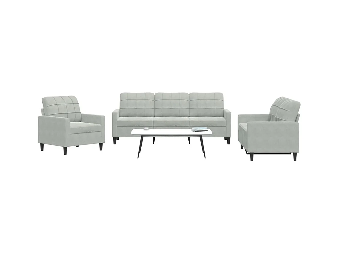 Ensemble de canapés 3 pcs avec coussins Gris clair Velours