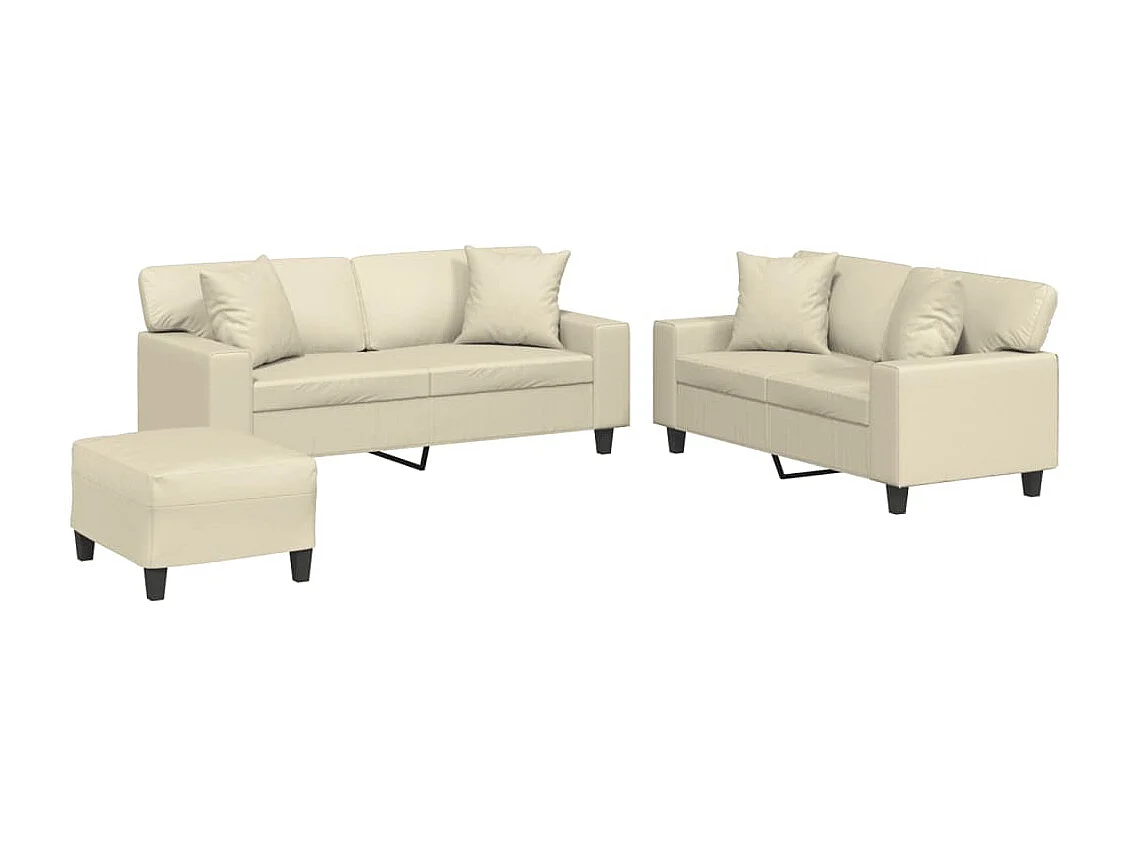 Set di Divani 3 pz con Cuscini Crema in Similpelle