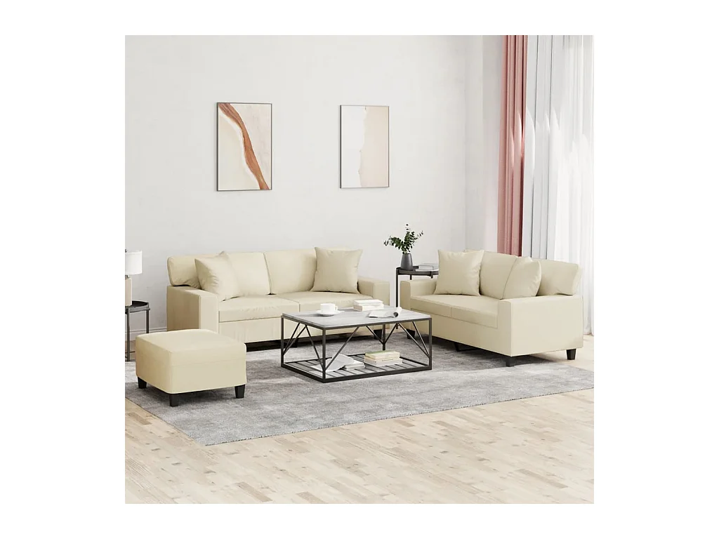 3-delige Loungeset met kussens kunstleer crèmekleurig