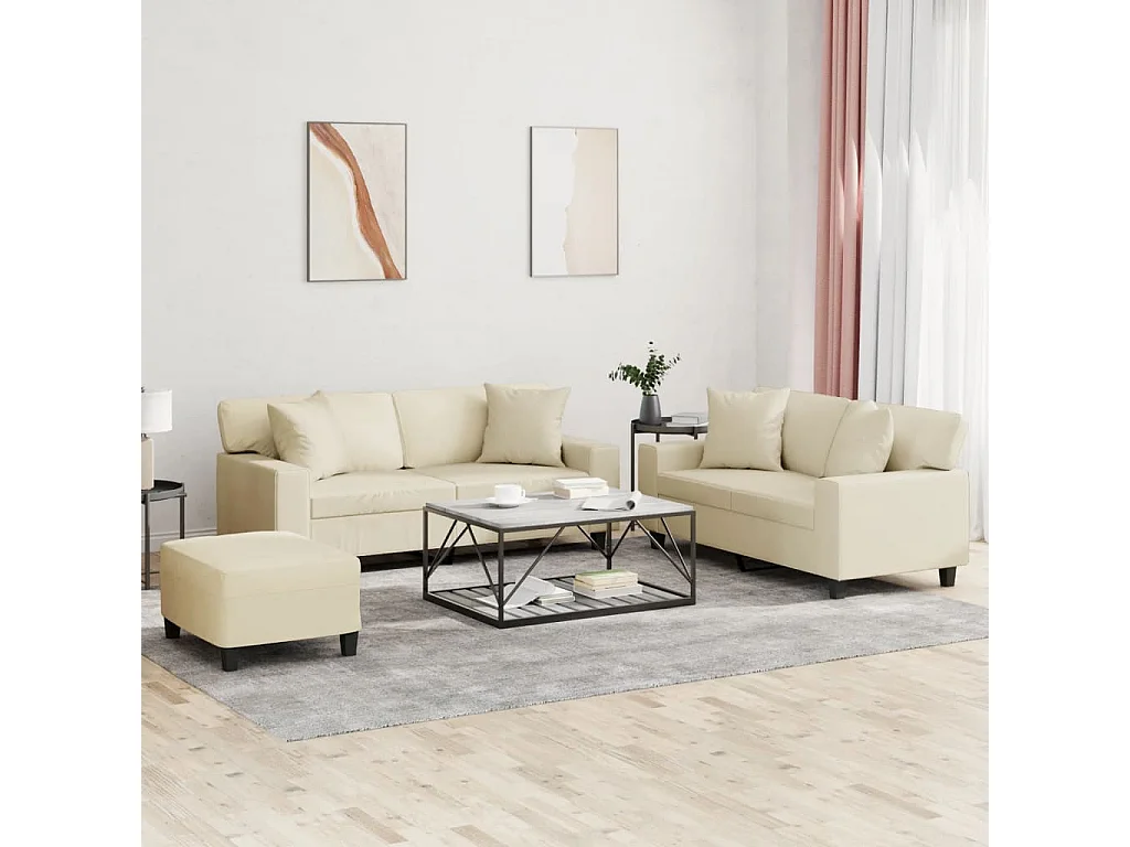 Ensemble de canapés 3 pcs avec coussins crème similicuir