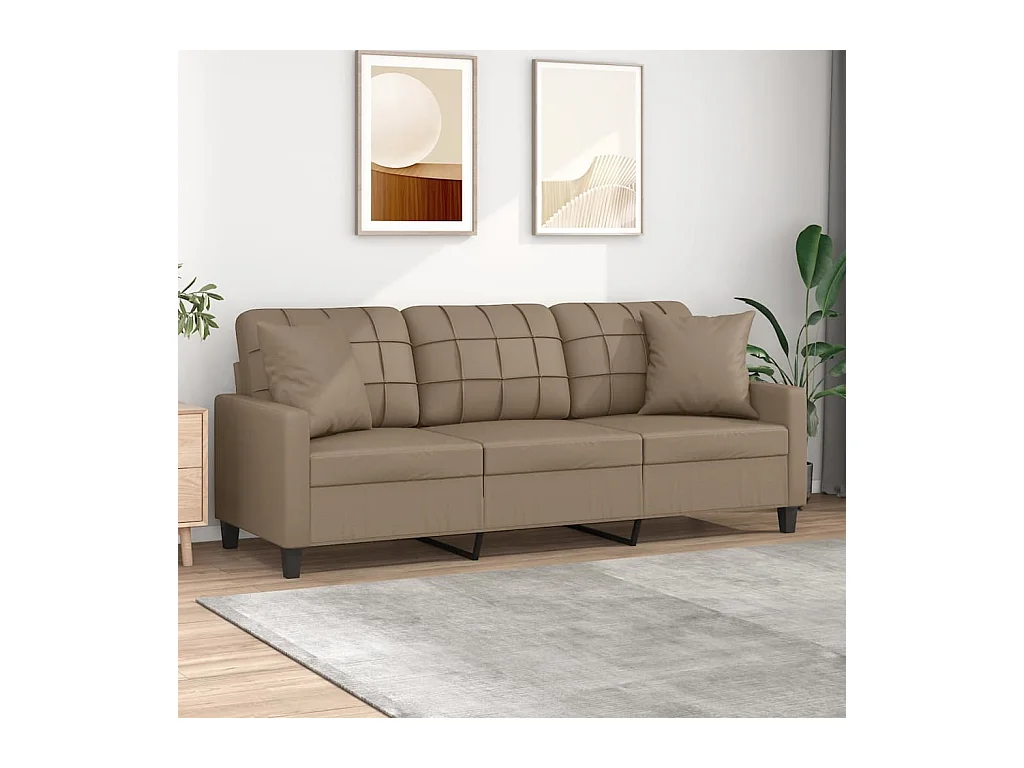 Canapé 3 places avec oreillers cappuccino 180 cm similicuir