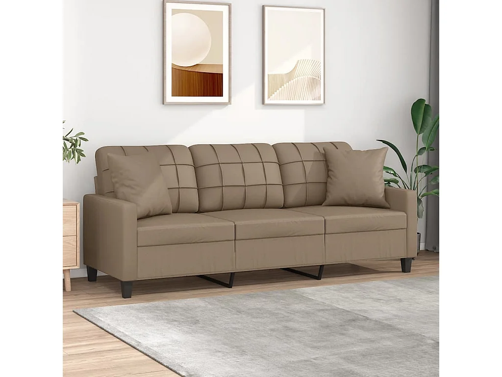 Canapé 3 places avec oreillers cappuccino 180 cm similicuir