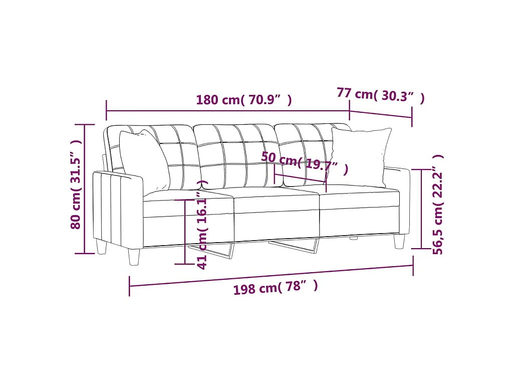 Canapé 3 places avec oreillers cappuccino 180 cm similicuir