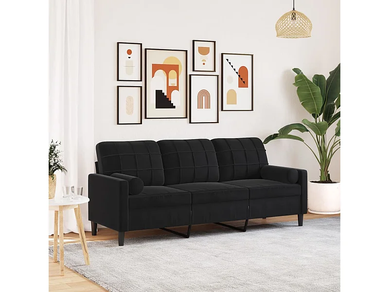 Driezitsbank met sierkussens 180 cm fluweel zwart
