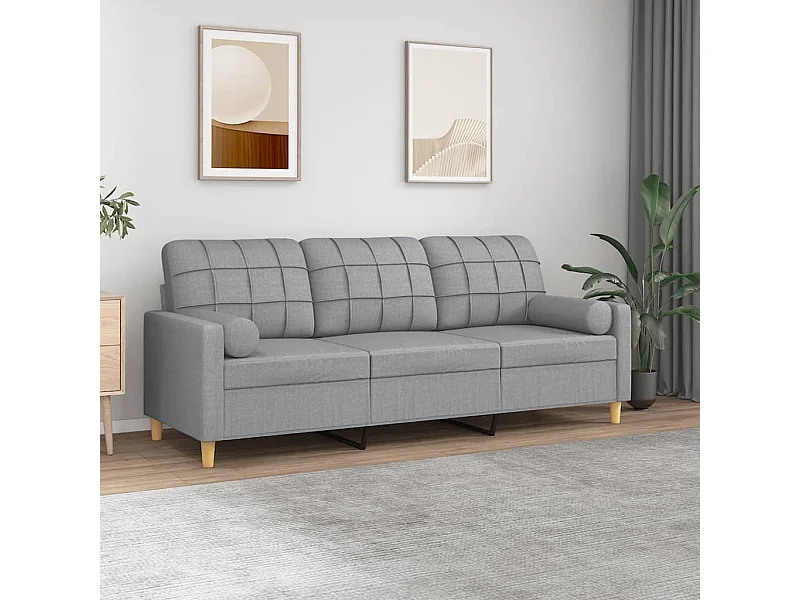 Sofá de 3 plazas con cojines tela gris claro 180 cm
