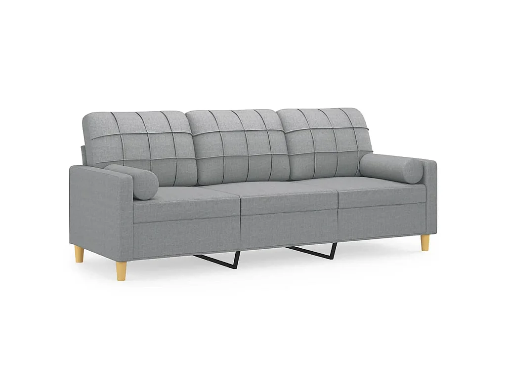 Canapé 3 places avec oreillers gris clair 180 cm tissu