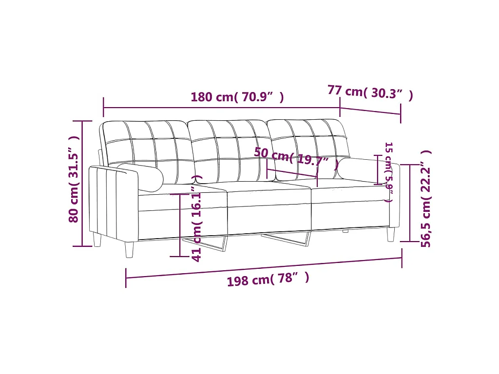 Canapé 3 places avec oreillers gris clair 180 cm tissu