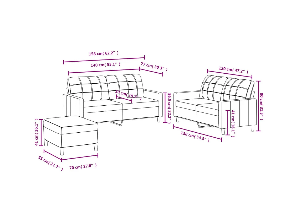 Ensemble de canapés 3 pcs avec coussins Rouge bordeaux Tissu