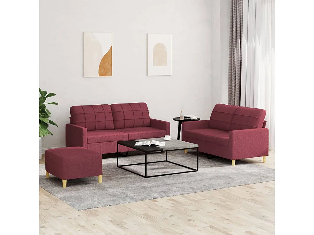 3-delige Loungeset met kussens stof wijnrood