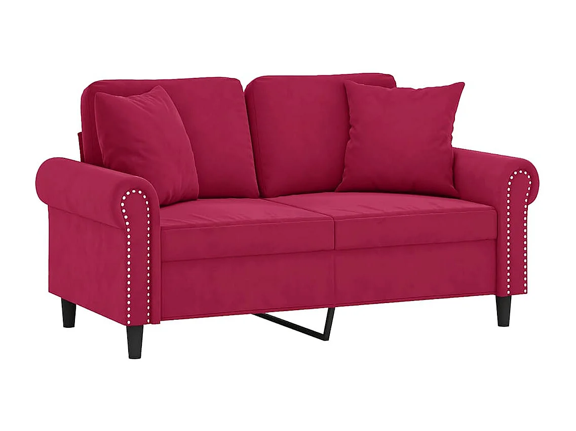 Canapé 2 places avec oreillers bordeaux 120 cm velours