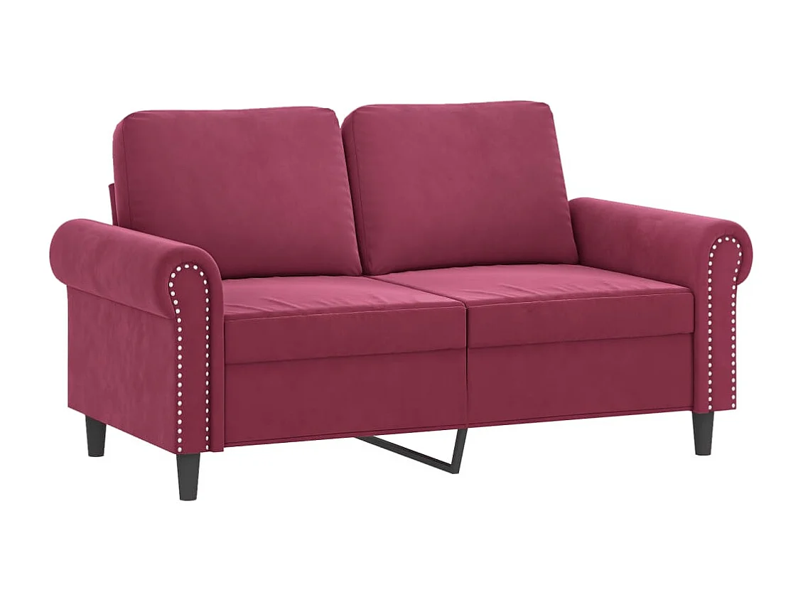 Canapé 2 places avec oreillers bordeaux 120 cm velours