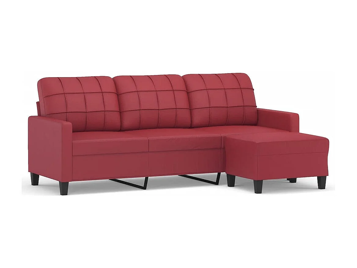 Sofá 3 lugares c/ apoio pés 180 cm couro artif. vermelho tinto