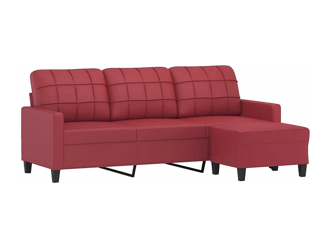 Sofá 3 lugares c/ apoio pés 180 cm couro artif. vermelho tinto