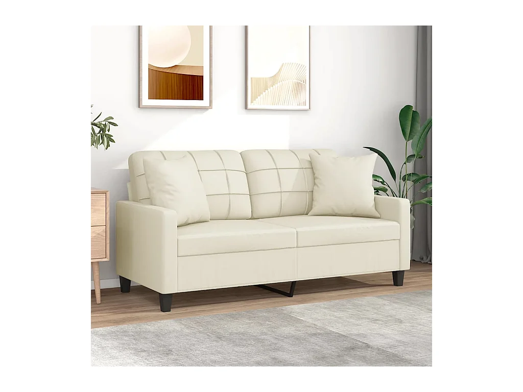 Divano a 2 Posti con Cuscini Crema 140 cm in Similpelle