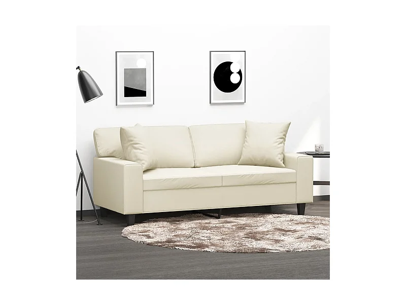 2-Sitzer-Sofa mit Zierkissen Creme 140 cm Kunstleder