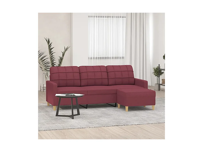 3-Sitzer-Sofa mit Hocker Weinrot 180 cm Stoff