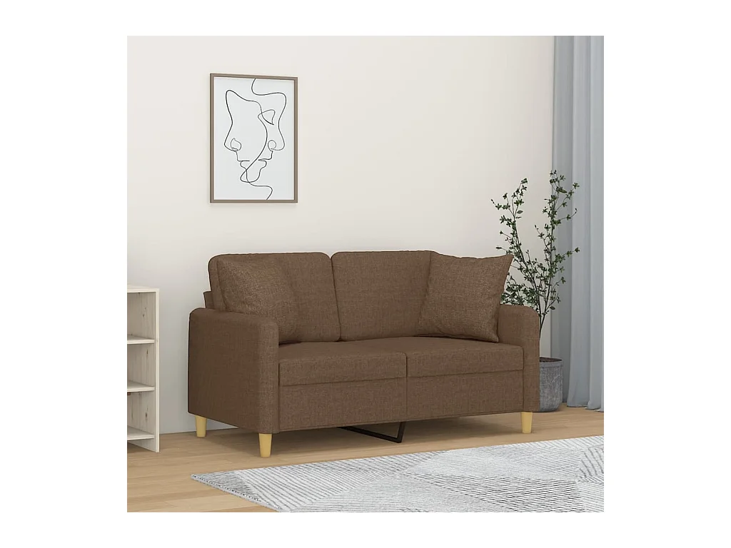 Canapé 2 places avec oreillers décoratifs marron 120 cm tissu