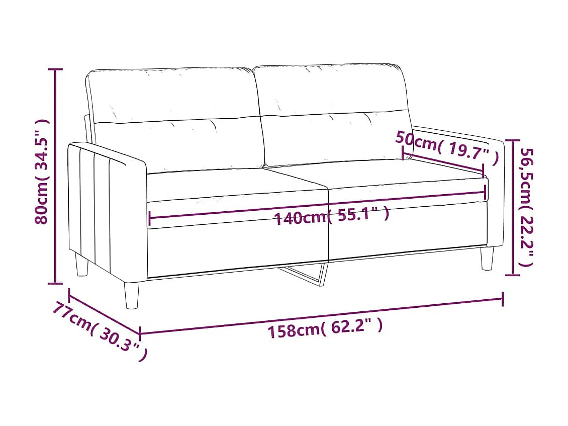 Tweezitsbank 140 cm stof wijnrood