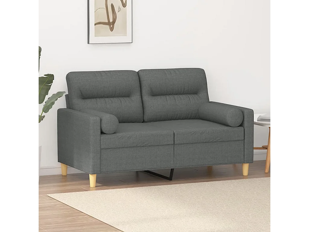 Sofá de 2 plazas con cojines tela gris oscuro 120 cm
