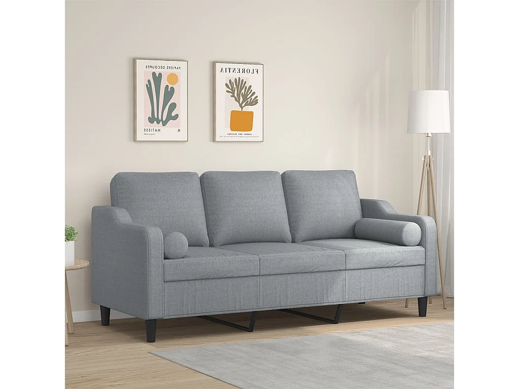 3-Sitzer-Sofa mit Zierkissen Hellgrau 180 cm Stoff