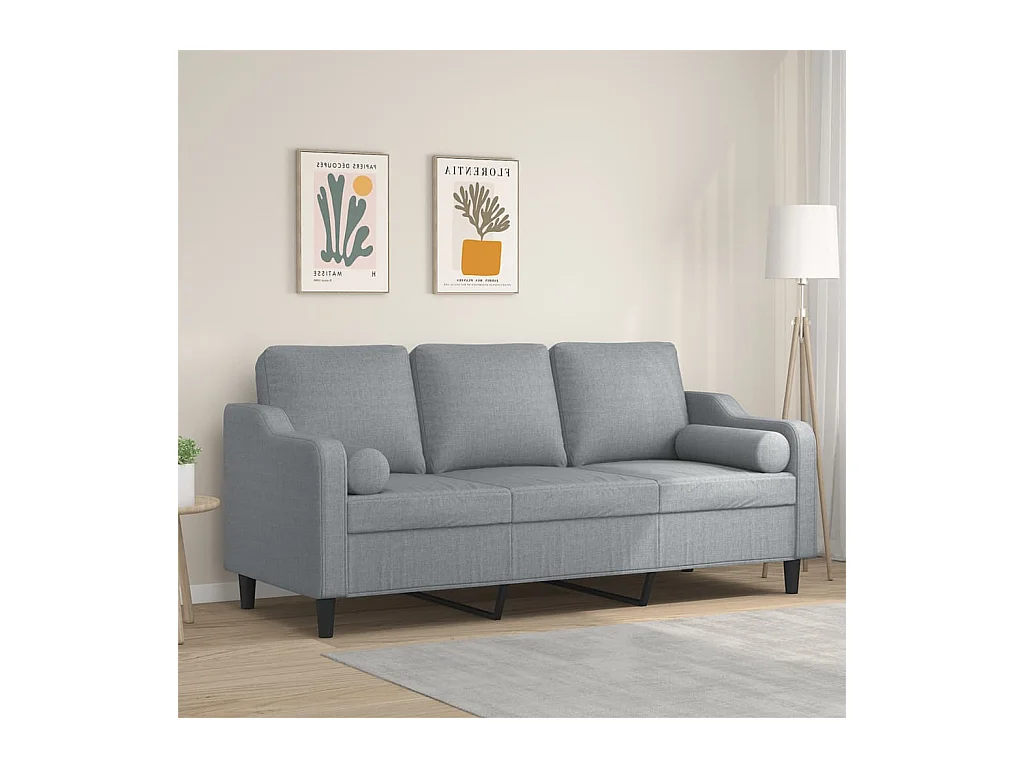 Canapé 3 places avec oreillers gris clair 180 cm tissu