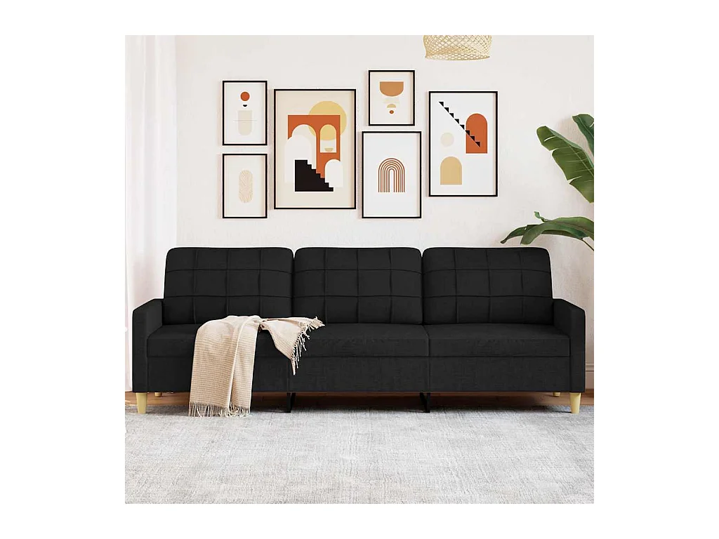 Driezitsbank 210 cm stof zwart