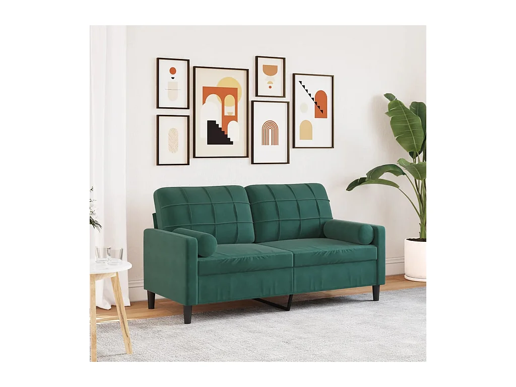 Canapé 2 places avec oreillers vert foncé 140 cm velours