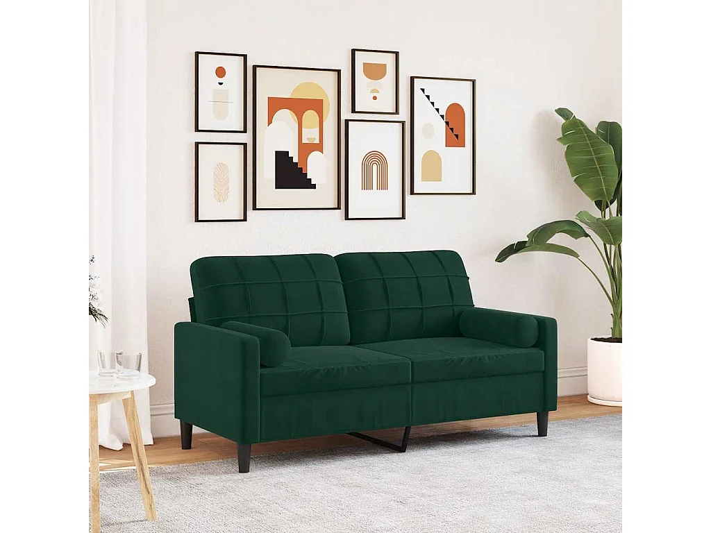 Divano a 2 Posti con Cuscini Verde Scuro 140 cm in Velluto