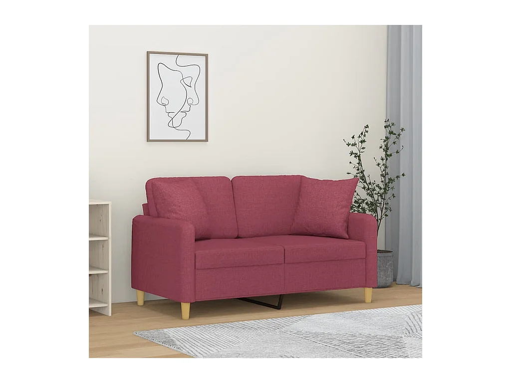 Canapé 2 places avec oreillers bordeaux 120 cm tissu