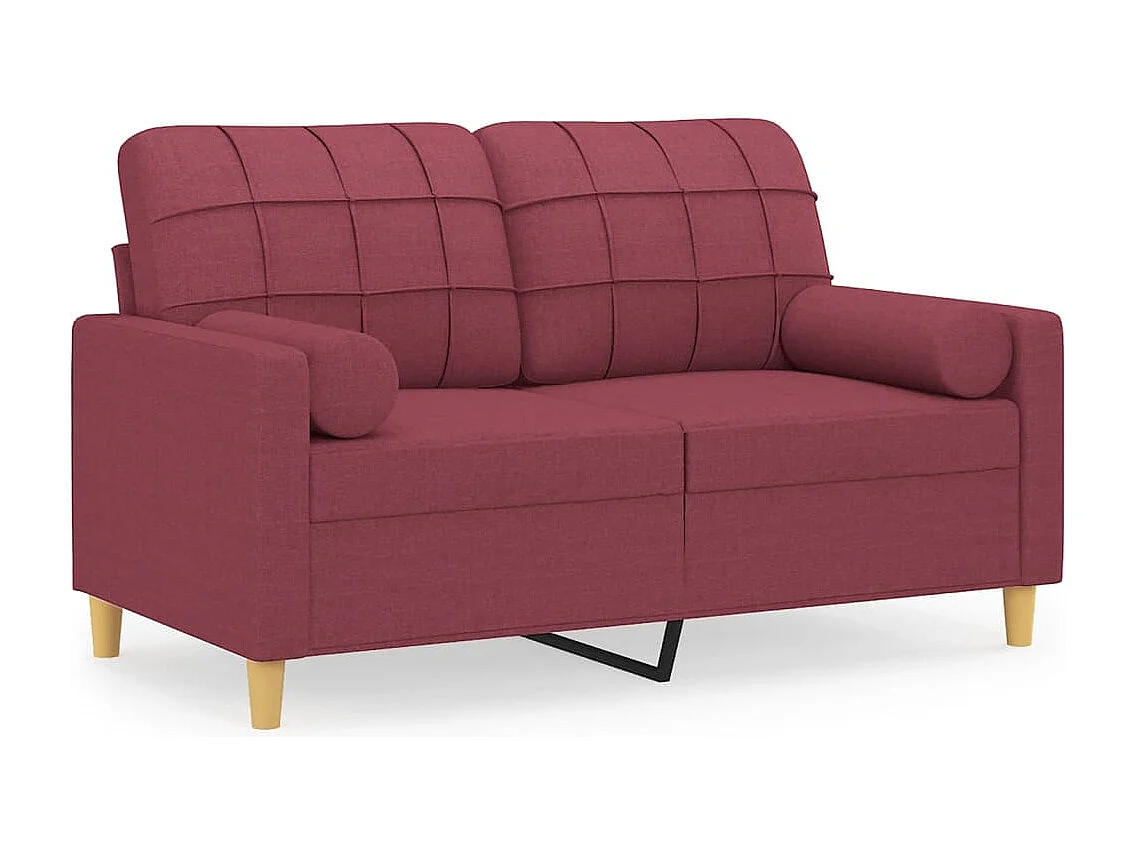 2-Sitzer-Sofa mit Zierkissen Weinrot 120 cm Stoff