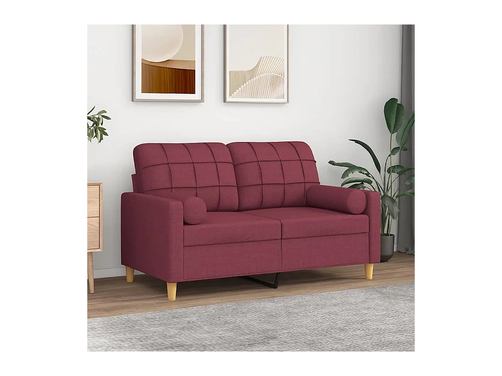 2-Sitzer-Sofa mit Zierkissen Weinrot 120 cm Stoff