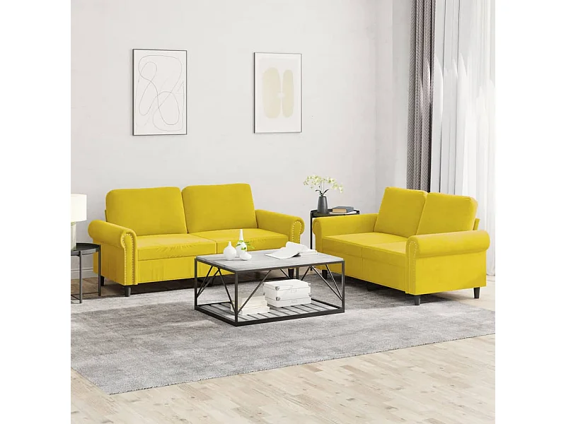 Ensemble de canapés 2 pcs avec coussins Jaune Velours