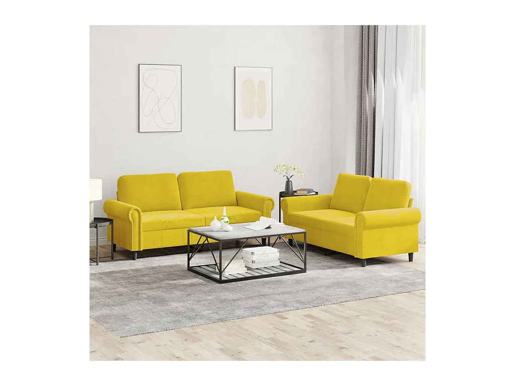 Ensemble de canapés 2 pcs avec coussins Jaune Velours