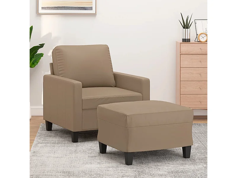 Fauteuil met voetenbank 60 cm kunstleer cappuccinokleurig