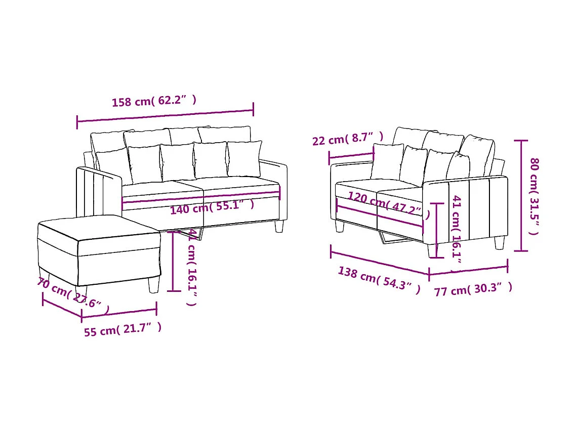 3-delige Loungeset met kussens stof donkergrijs