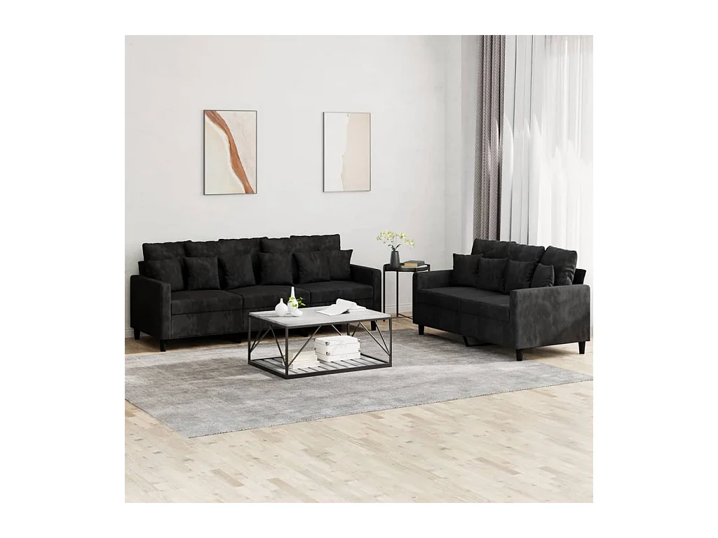 2-delige Loungeset met kussens fluweel zwart