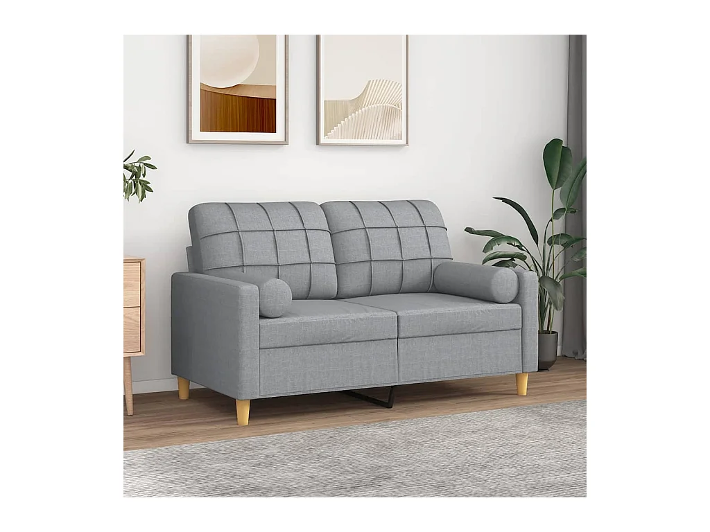Divano a 2 Posti con Cuscini Grigio Chiaro 120 cm in Tessuto