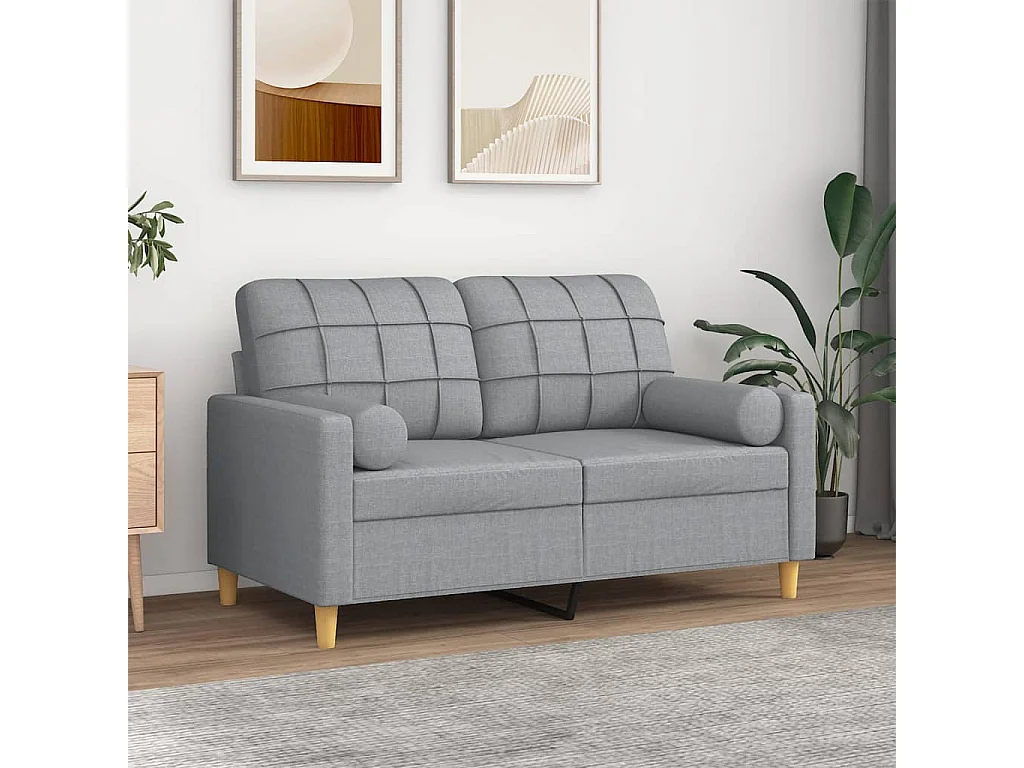 Canapé 2 places avec oreillers gris clair 120 cm tissu